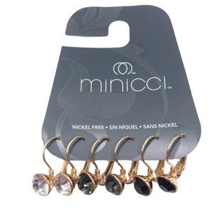 Minicci set of 3 gold tone drop earrings silver, black, Green